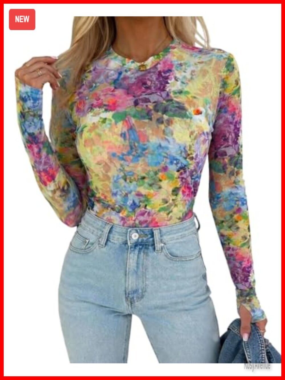 Sheer Mesh Long Sleeve Top Fitted Floral Going Out Shirt